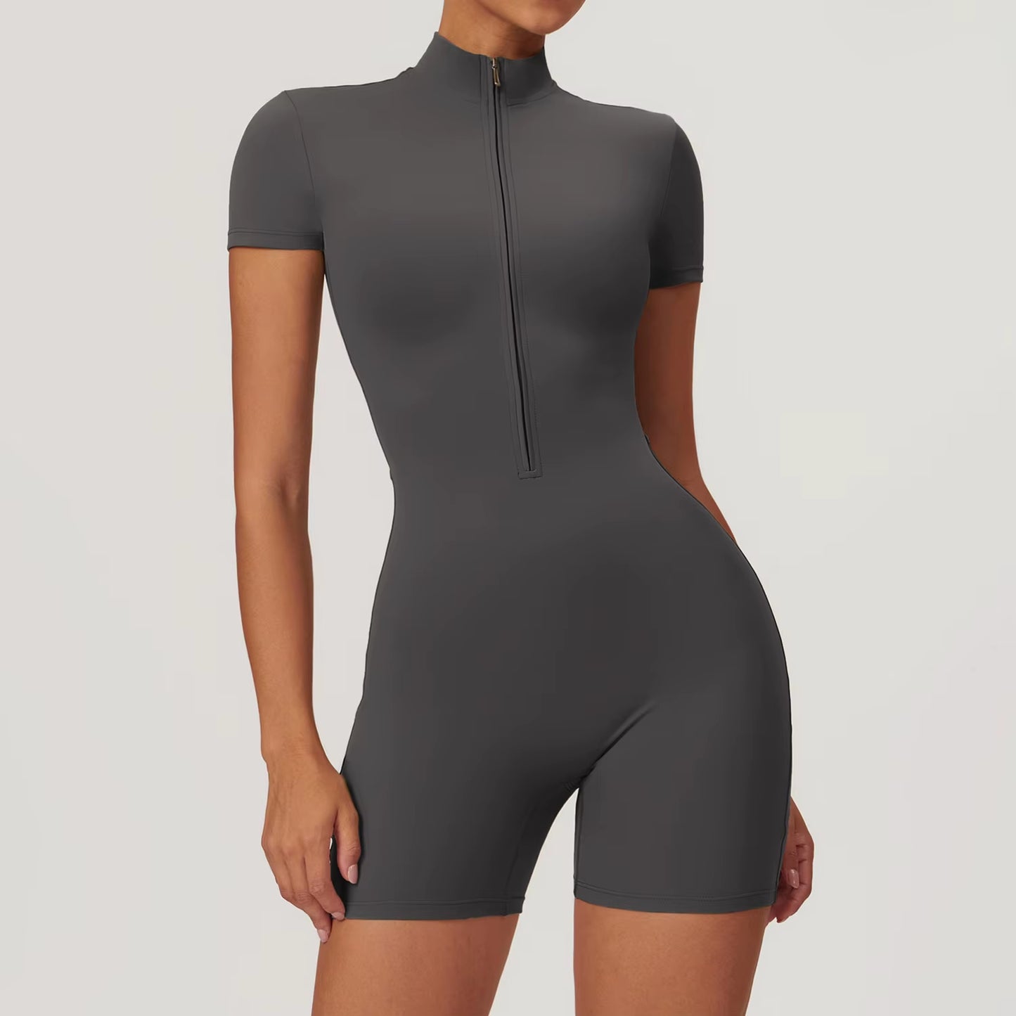 SWELTERING Women’s Short Sleeve Yoga Jumpsuit – Zipper Sports Bodysuit for Gym, Dance & Running