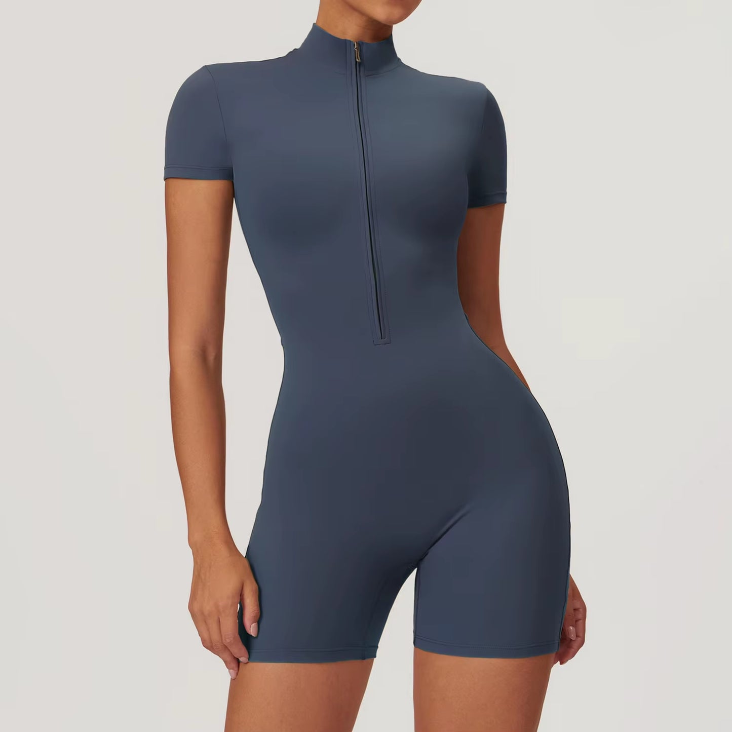 SWELTERING Women’s Short Sleeve Yoga Jumpsuit – Zipper Sports Bodysuit for Gym, Dance & Running