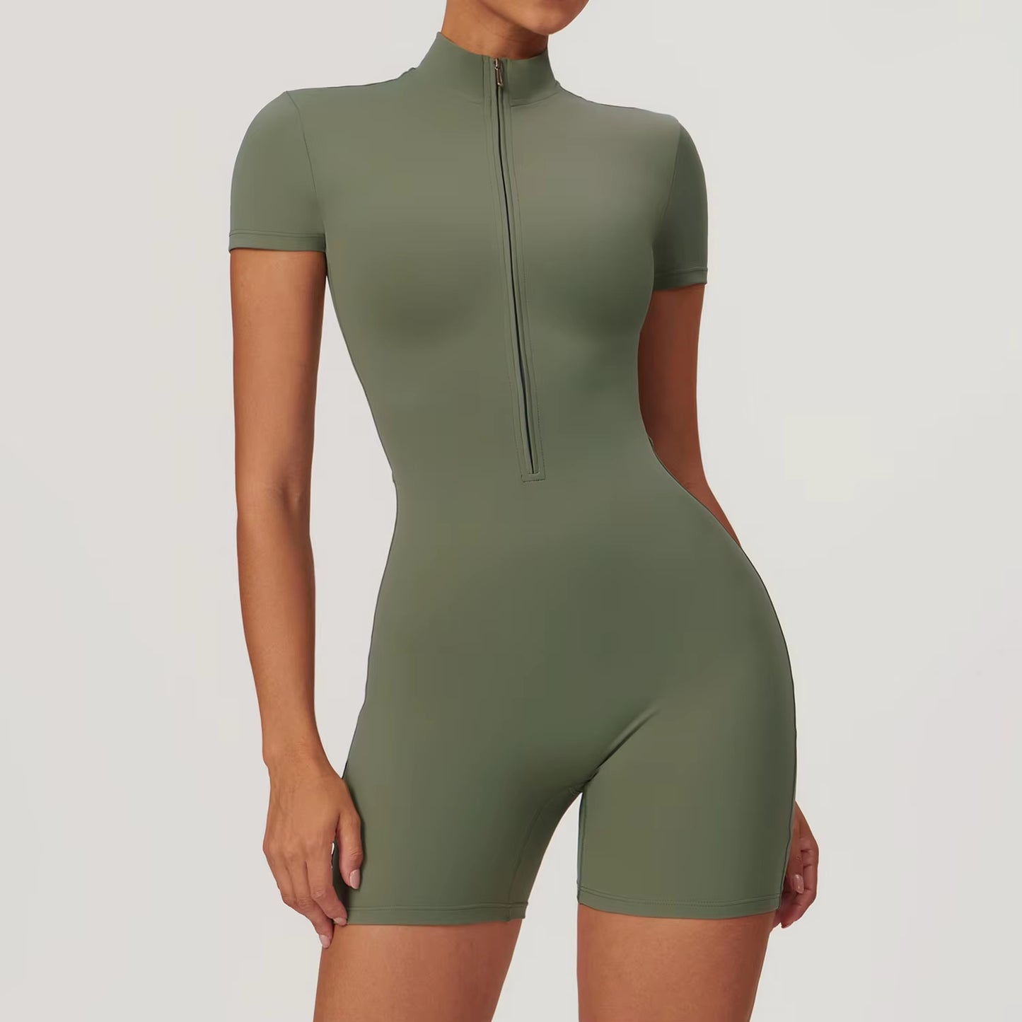 SWELTERING Women’s Short Sleeve Yoga Jumpsuit – Zipper Sports Bodysuit for Gym, Dance & Running